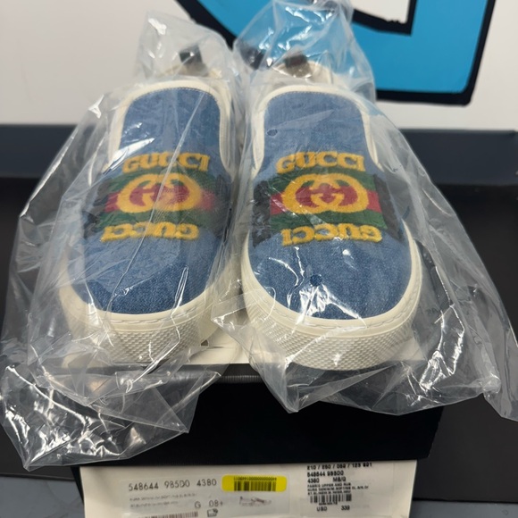 Gucci Blue Slip-On Sneakers with Logo - Picture 1 of 8